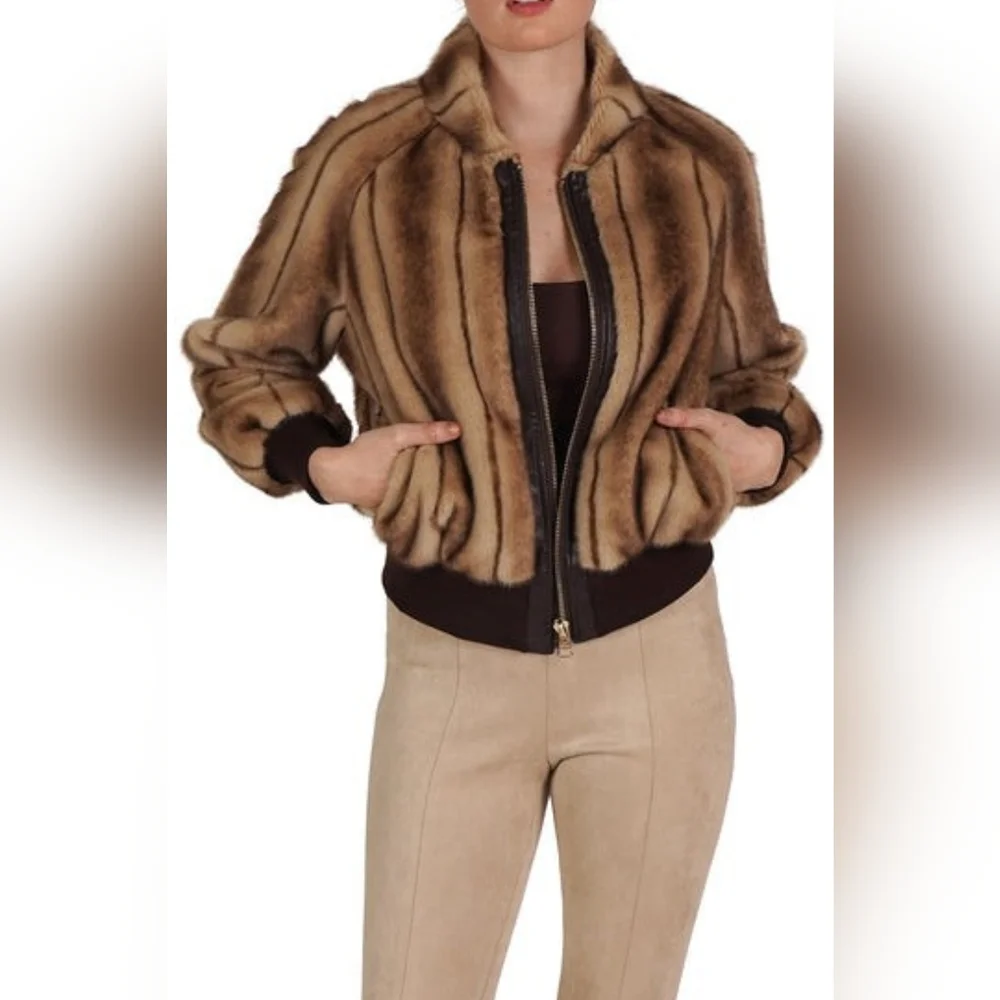 Love Token Bomber Jacket Faux Fur Coat - Picture 1 of 5